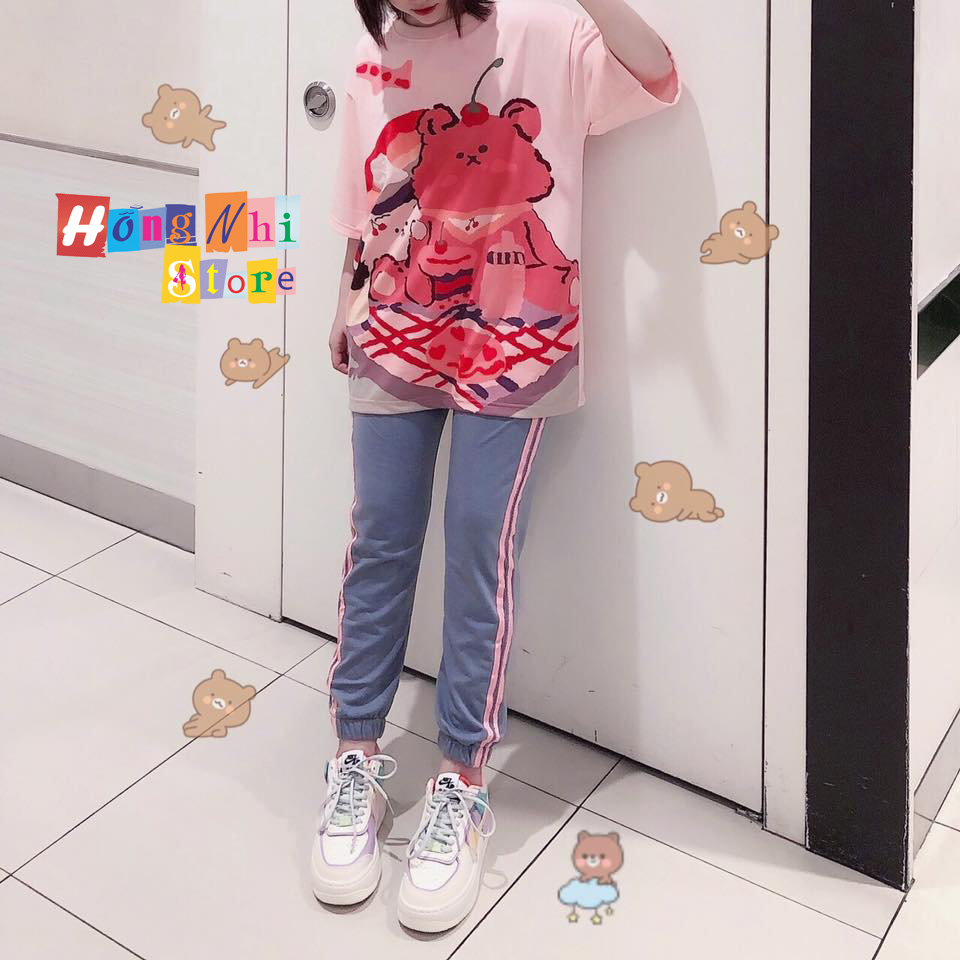 Quần Jogger Line Unisex Lưng Thun 2 Sọc Bo Lai Dáng Rộng Màu Xám Sọc Hồng - MM