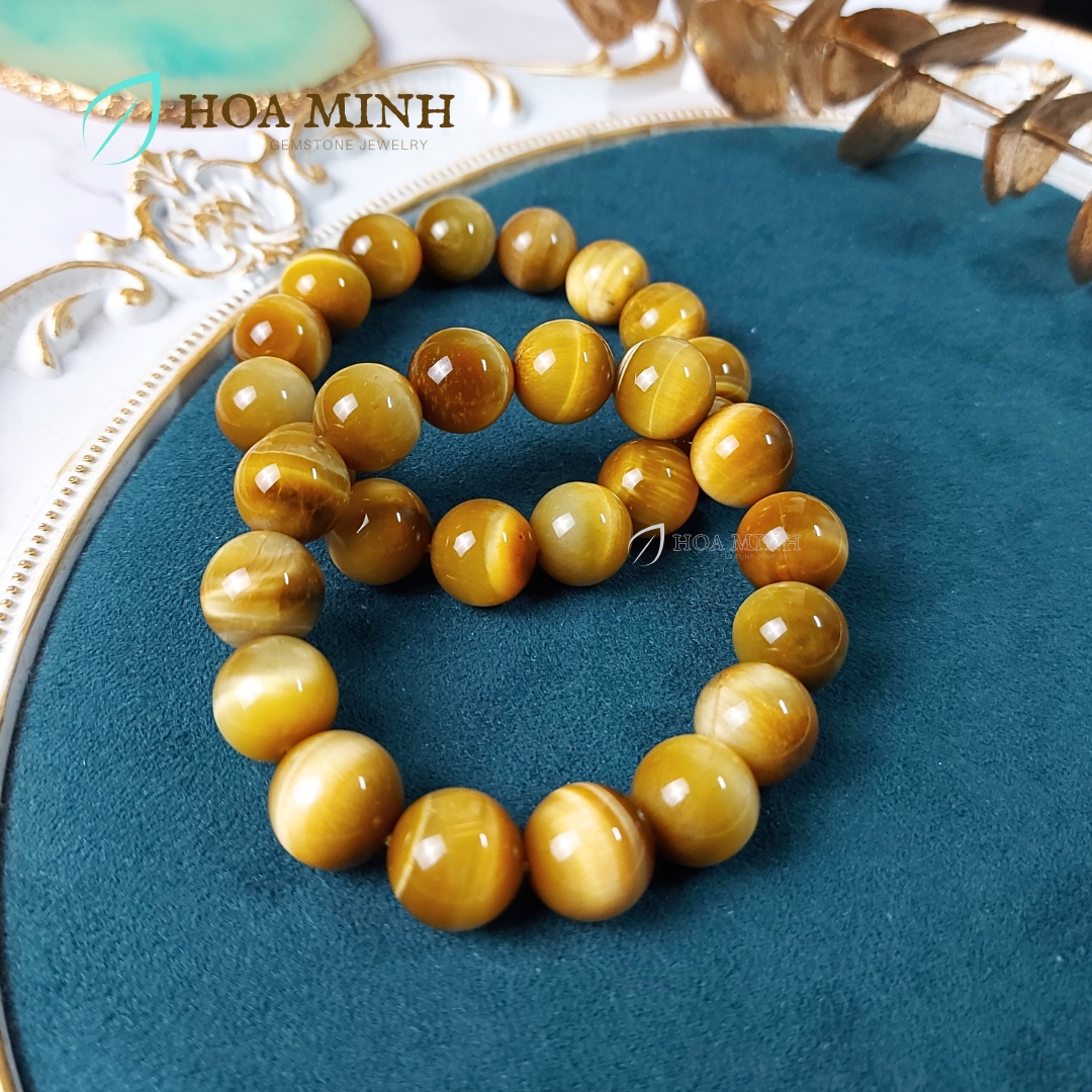Vòng tay nam đá Mắt Hổ Vàng Tâm size 14 li chất 5A Vip phong cách lịch lãm, may mắn tài lộc