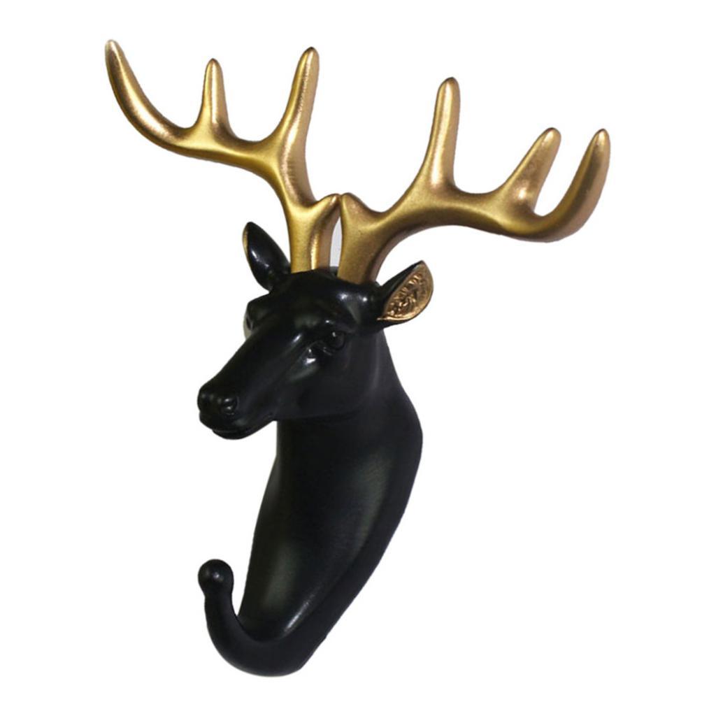 2Pcs Resin Animal Head Hook Hat Key Wall Hanger Black-Golden Decoration