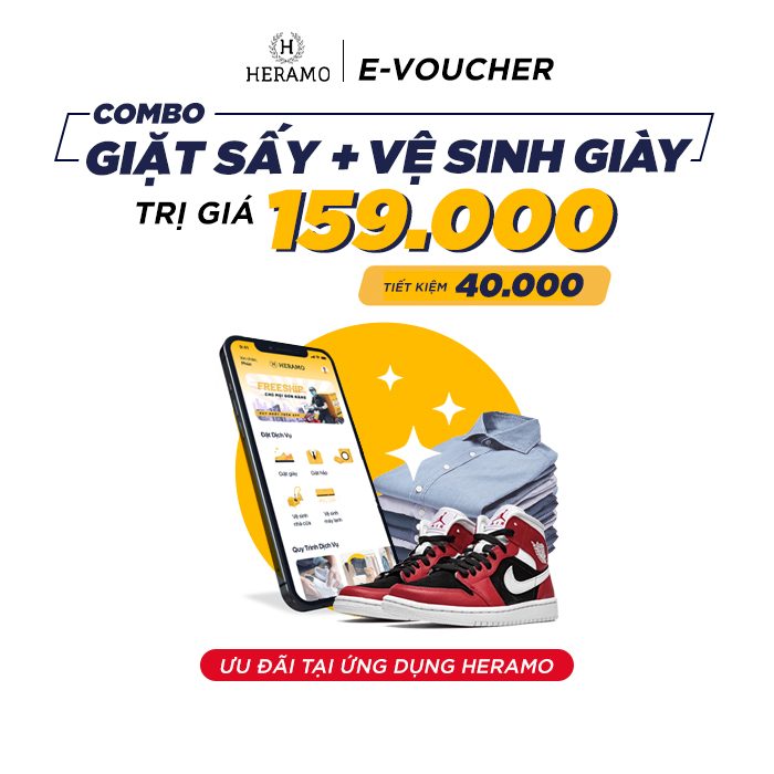 HCM [E-voucher] Combo 1 lần Giặt Sấy + Vệ Sinh Giặt Sneaker, Giày Thể Thao - giao nhận tận nơi tại ứng dụng HERAMO