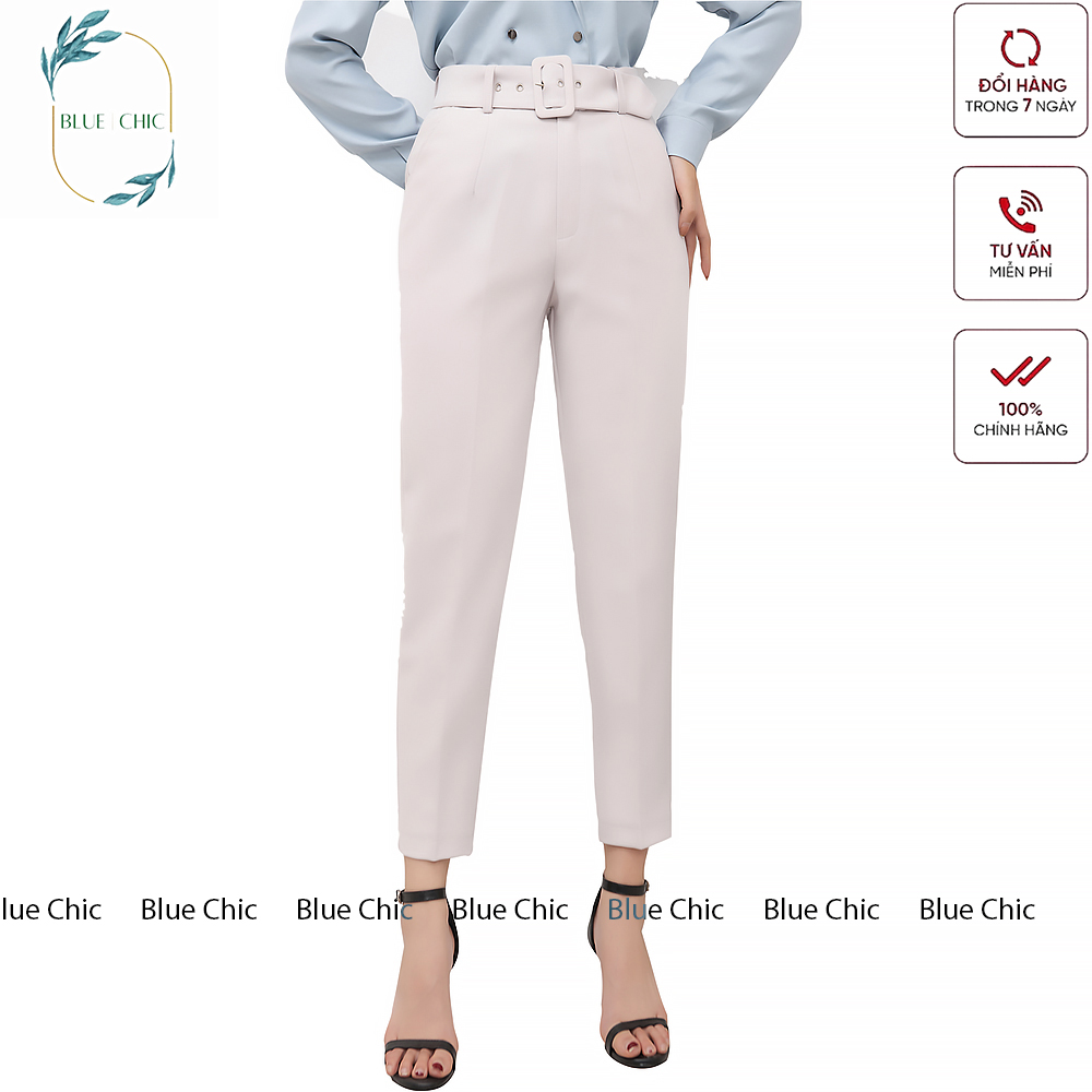 Quần baggy nữ Blue Chic lưng cạp cao đai rời đồ công sở đi học form đẹp màu đen be xám