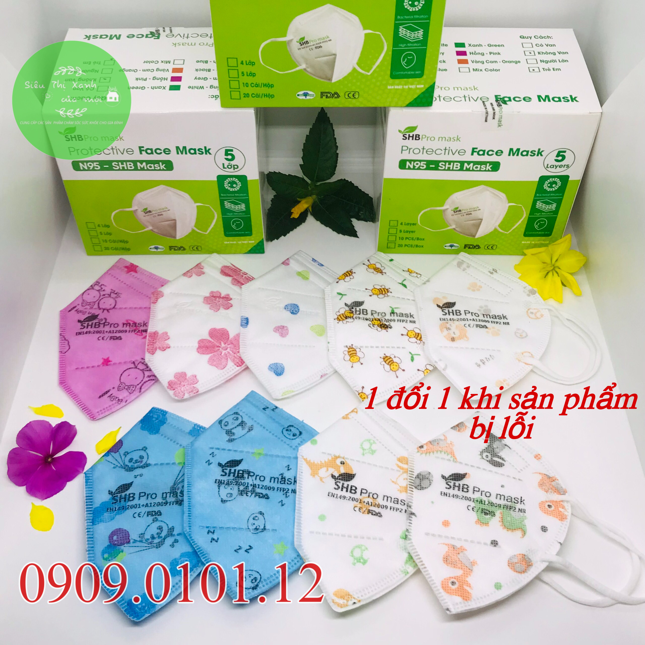 Khẩu trang n95 trẻ em SHB pro mask, Kn95 em bé 4 lớp kháng khuẩn chuẩn FFP2 