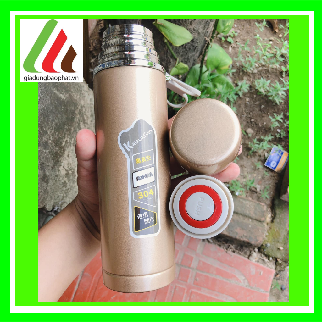 Bình giữ nhiệt Kairuxuan 500ml inox 2 lớp chân không cách nhiệt màu sắc trơn sáng sang trọng tiện lợi