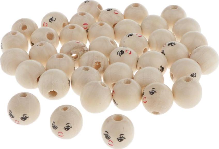 Set 40 Hạt Gỗ Tròn In Mặt Búp Bê Dùng Làm Trang Sức Độc Đáo