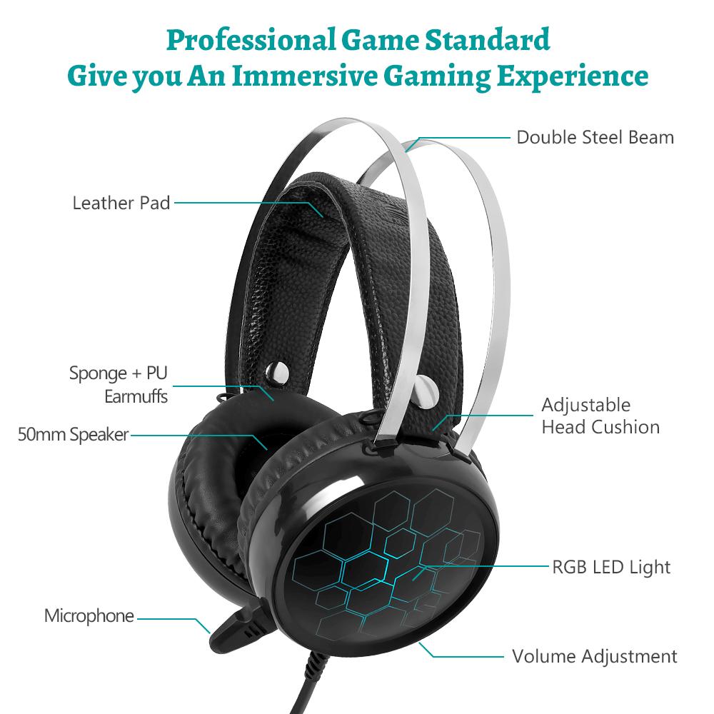 7.1 Chuyên Game Kèm Mic Tai Nghe Âm Thanh Vòm USB Có Dây Game Thủ Tai Nghe Cho Máy Tính Máy Tính Xbox One PS4 Đèn RGB