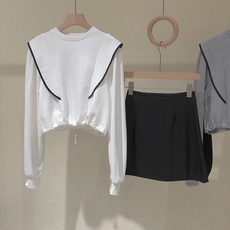 Áo thun cánh bướm phong cách Hàn Quốc cổ tròn dài tay crop top