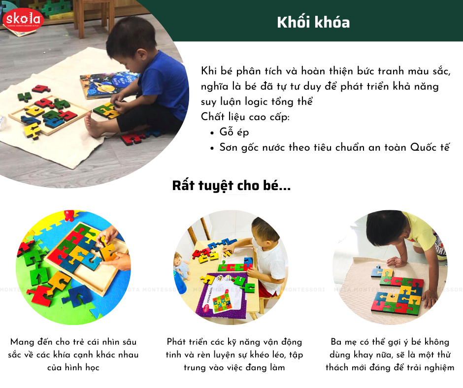 [THANH LÝ] [SK 009 - Mota Montessori] - Đồ chơi trí tuệ cho bé Locking Blocks (Khối khóa) - Hàng chính hãng