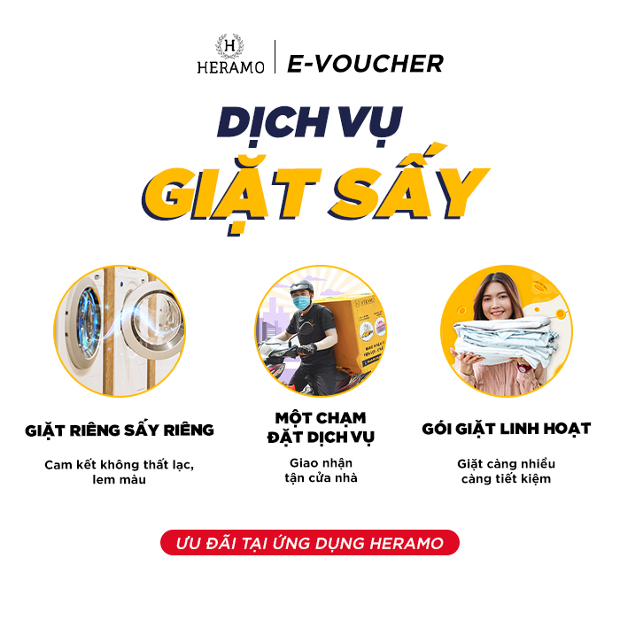 HCM [E-voucher] Gói 2 lần Giặt Sấy Áo Quần - giao nhận tận nơi tại ứng dụng HERAMO