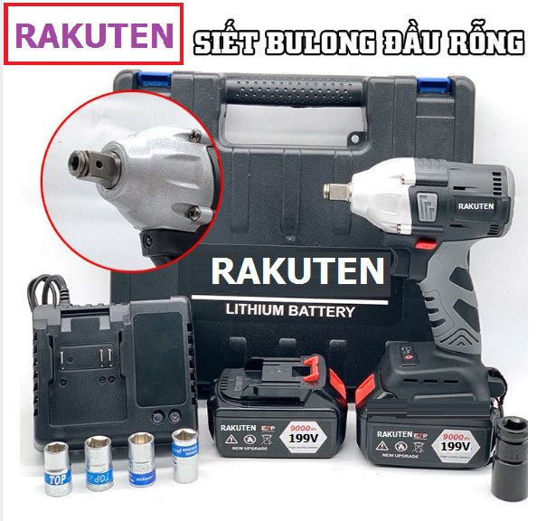 Máy siết bulong Không chổi than RAKUTEN 199V tặng đầu chuyển thành máy bắn tôn.máy bắt vít