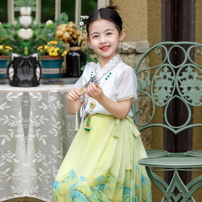 SHUANGYAN Cô gái ngựa mặt váy phù hợp với trẻ em Hán phục cổ trang nửa người váy cô gái nhỏ Trung Quốc phong cách mùa hè mỏng Đường trang phục Minh chế