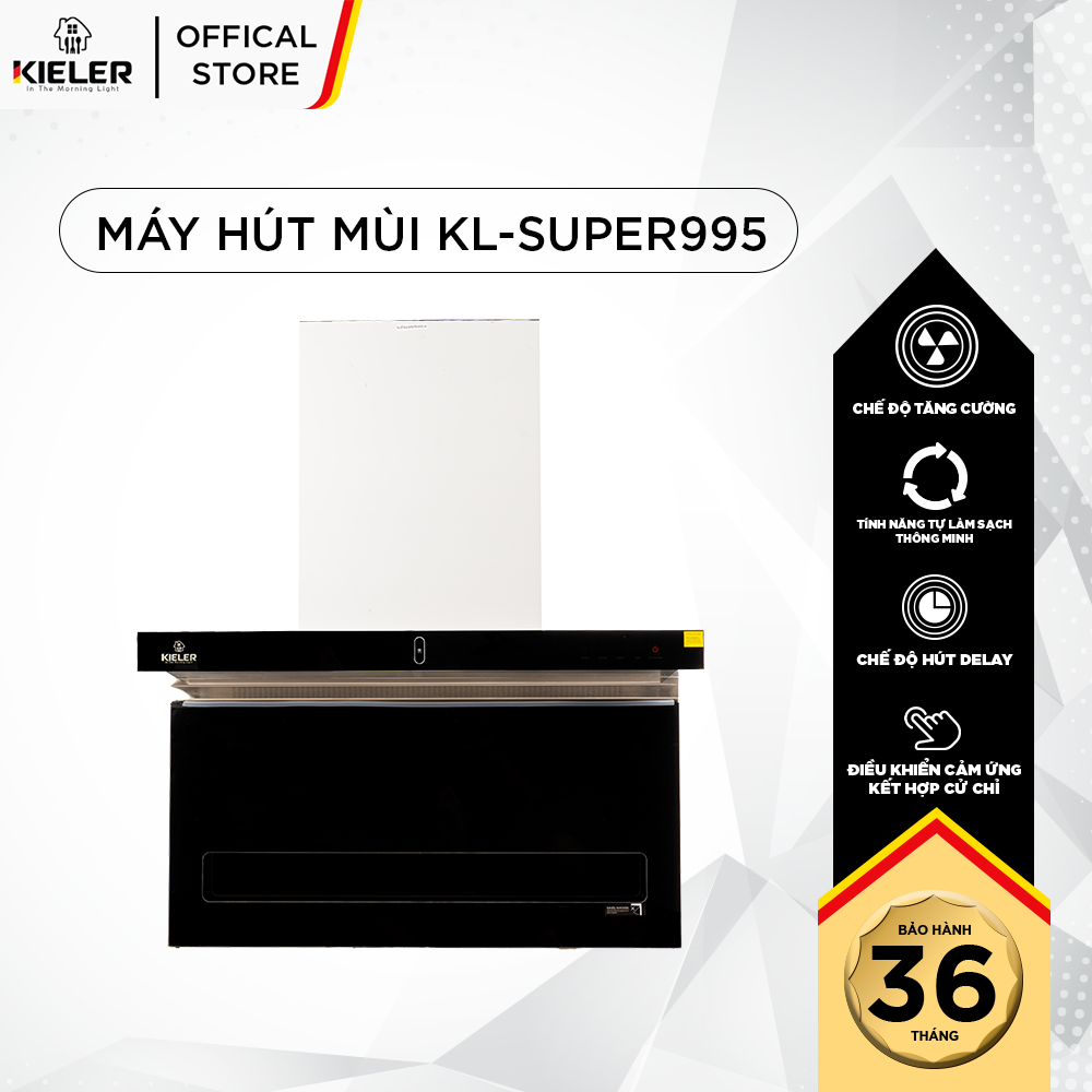 Máy hút mùi KIELER KL-SUPER995 công suất hút cao, không gây tiếng ồn, kiểu vát kính sang trọng, điều khiển bằng cử chỉ - Hàng Chính Hãng