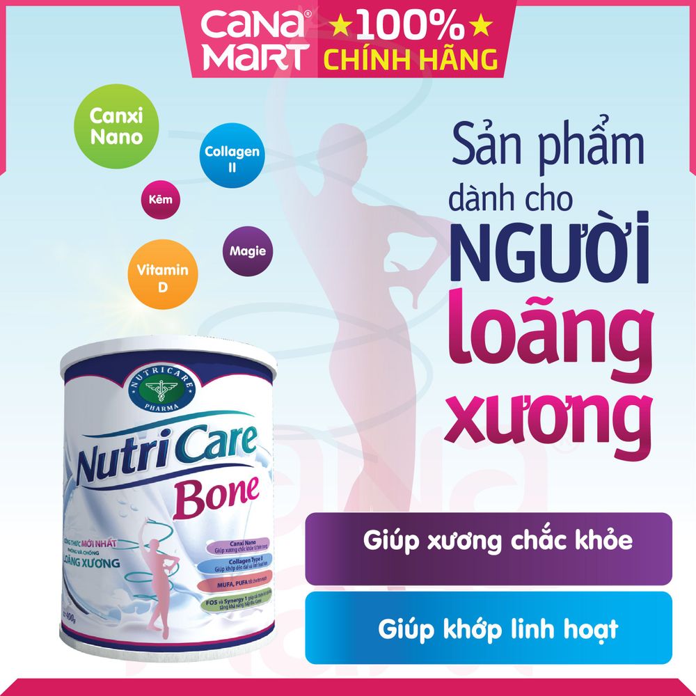 Sữa bột Nutricare Bone cho người lớn tuổi, dinh dưỡng phòng chống loãng xương, cải thiện sụn khớp