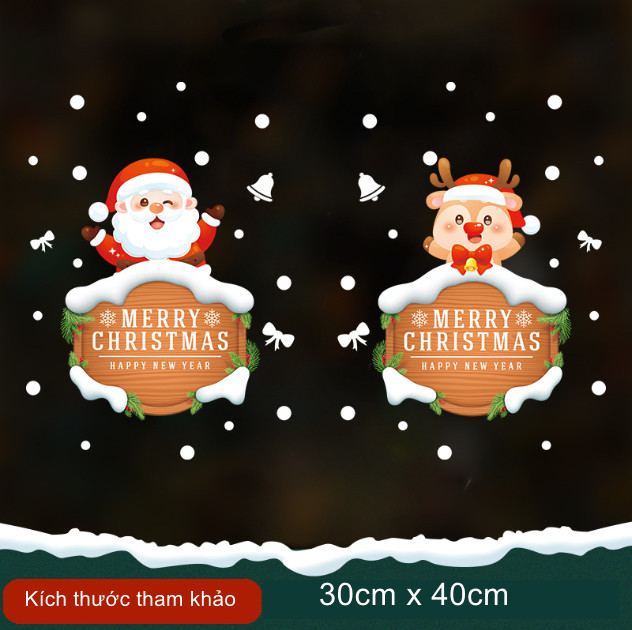 Decal trang trí Noel - Ông già Noel và tuần lộc cầm