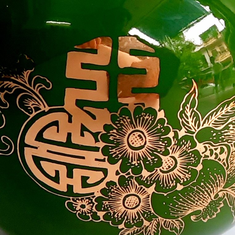 Bộ ấm chén bưởi rêu đào thọ vẽ vàng 24k gốm sứ Bát Tràng cao cấp