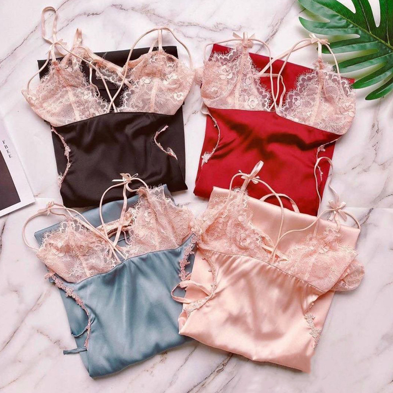 Váy ngủ lụa hai dây hở lưng sexy Q17 - Đầm ngủ nữ gợi cảm - đồ ngủ nử mặc nhà