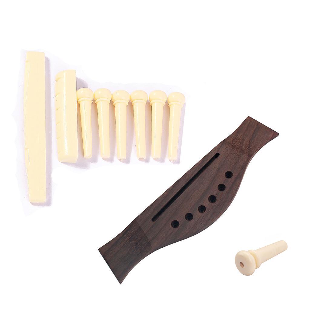 Folk Acoustic Guitar Rosewood Bridge+Bone Bridge Pins Saddle Nut Set
