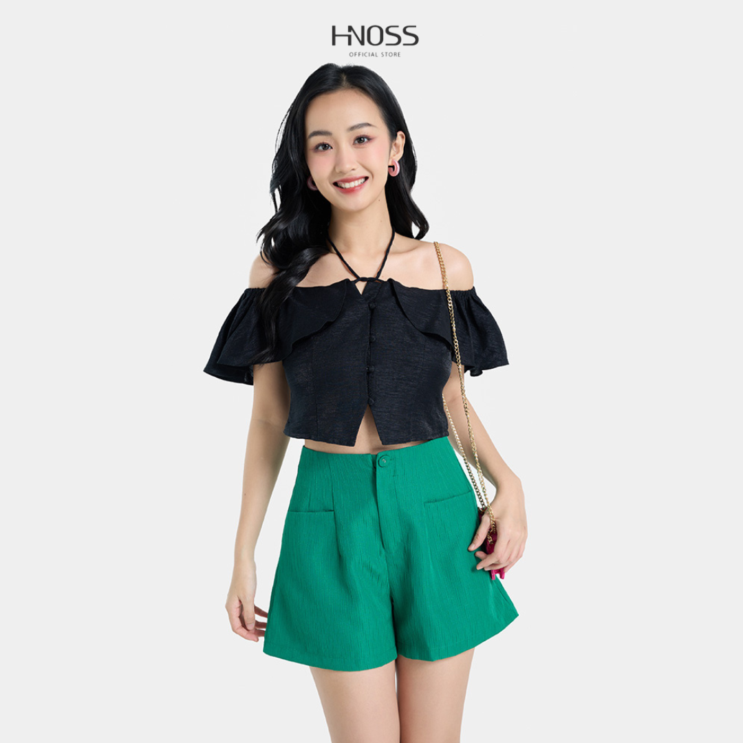 Áo Crop Top Nữ Thời Trang HNOSS Tay Bèo Buộc Nơ HNAKI069