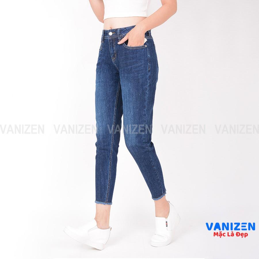 Quần jean nữ ống rộng baggy đẹp lưng cao cạp căn bản trơn gấu tua rua cao cấp mã 369 VANIZEN