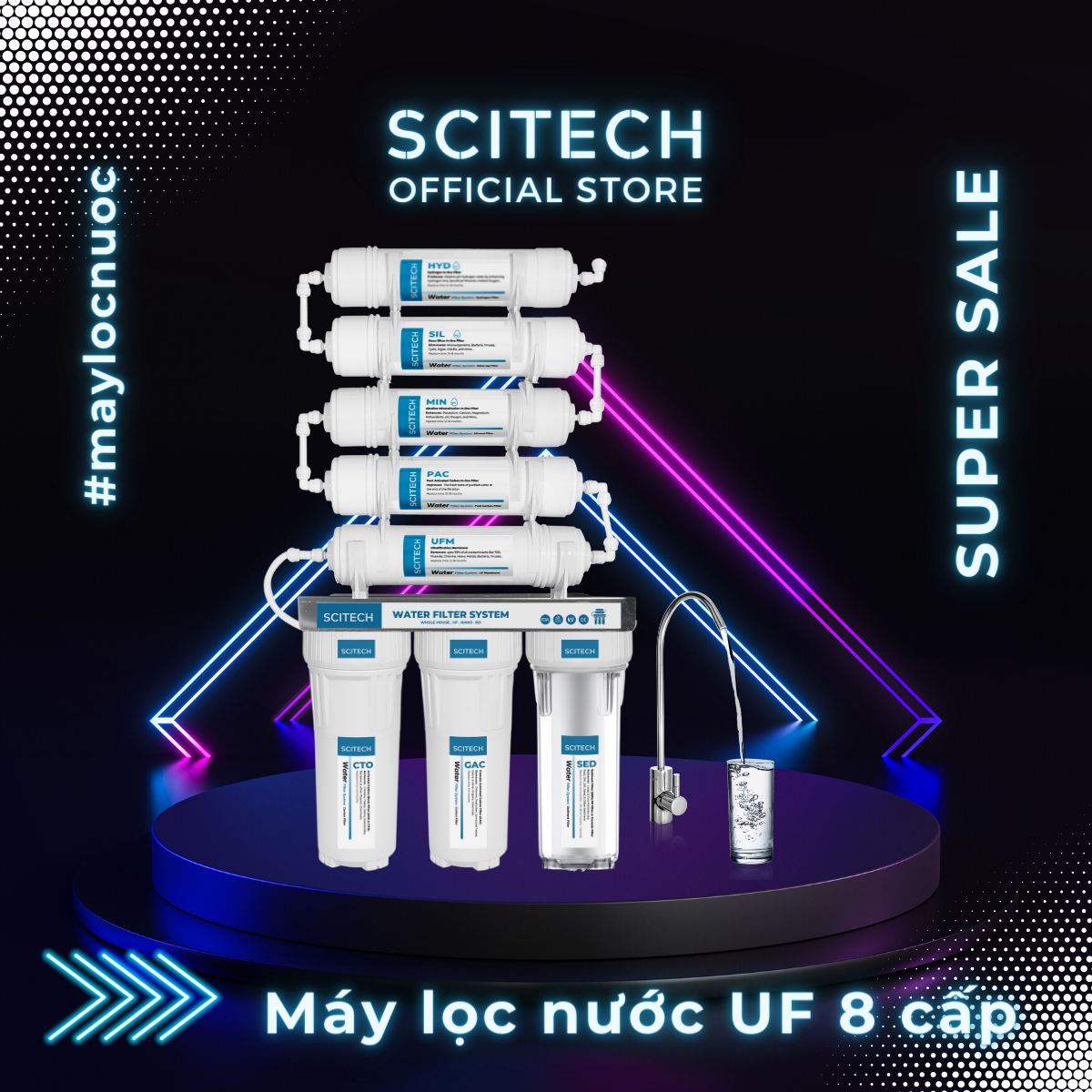 Bộ lọc nước uống công nghệ UF 8 cấp lọc by Scitech (Không dùng điện, không nước thải) - Hàng chính hãng