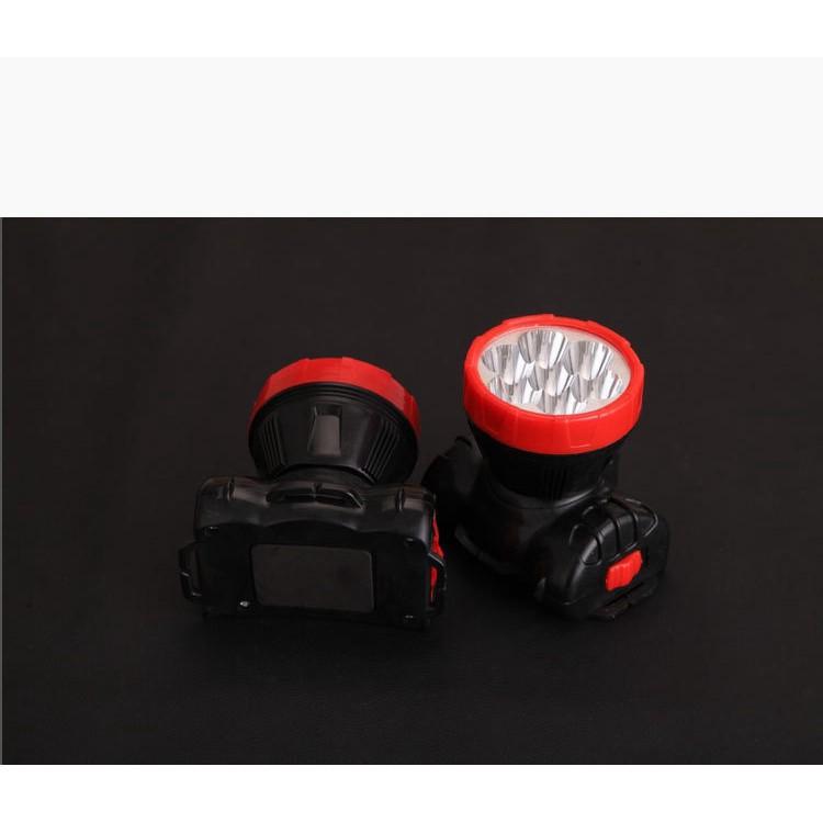 (loại to) Đèn pin đội đầu SHE-5032 cỡ trung, đen đỏ, sáng trắng-loại nhiều bóng sáng kèm dây đeo