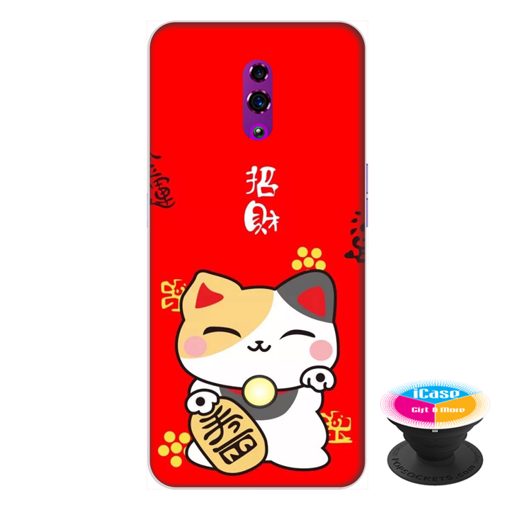 Ốp lưng điện thoại Oppo Reno hình Mèo May Mắn Mẫu 3 tặng kèm giá đỡ điện thoại iCase xinh xắn - Hàng chính hãng