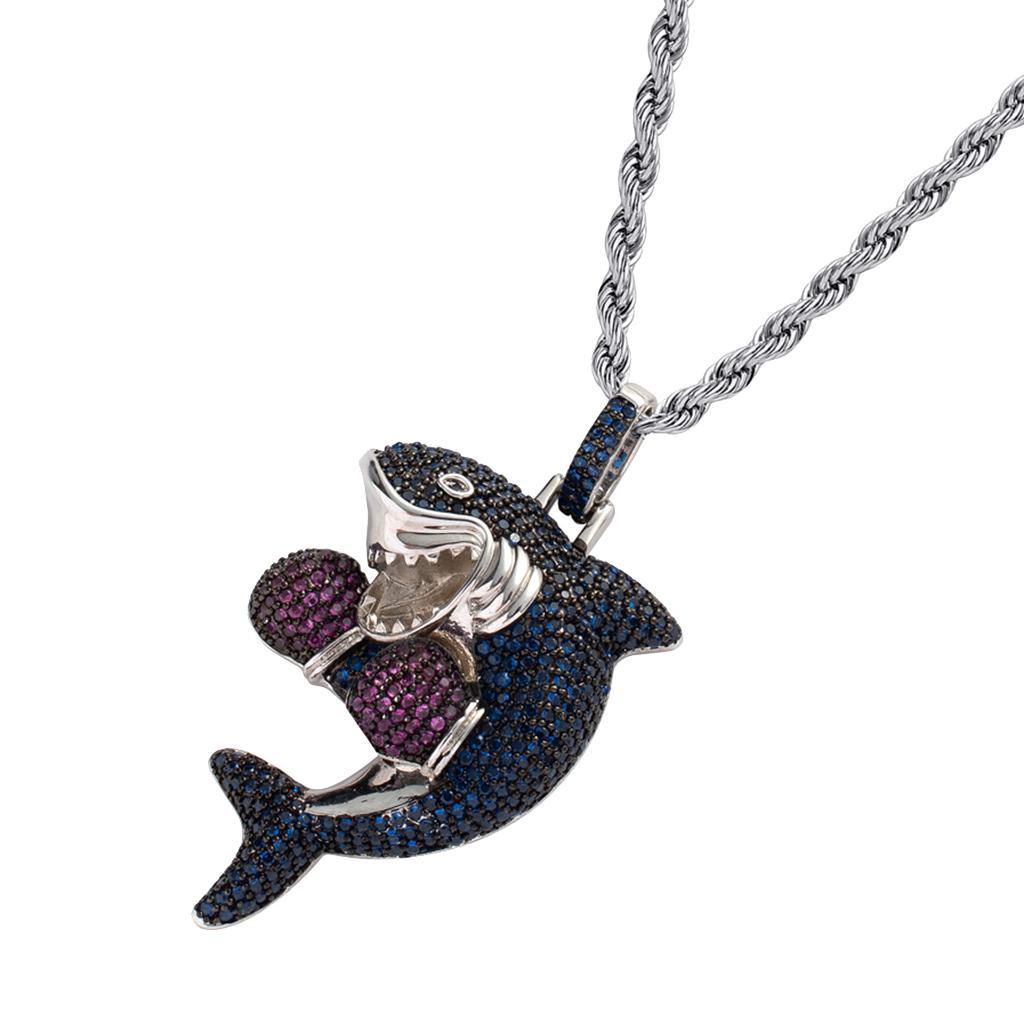 Mens Shark Shape 18K Gold Hip Hop Rapper Exquisite Pendant Necklace