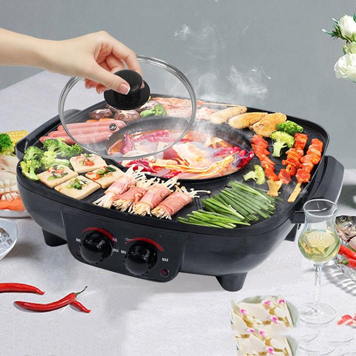 CHẢO LẨU NƯỚNG ĐA NĂNG 2 TRONG 1 PHỦ LỚP MEN CHỐNG DÍNH CAO CẤP SIZE 34CM