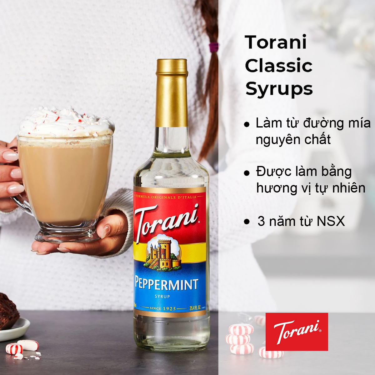 Siro Pha Chế Vị Bạc Hà Trắng Torani Classic Peppermint Syrup 750ml Mỹ