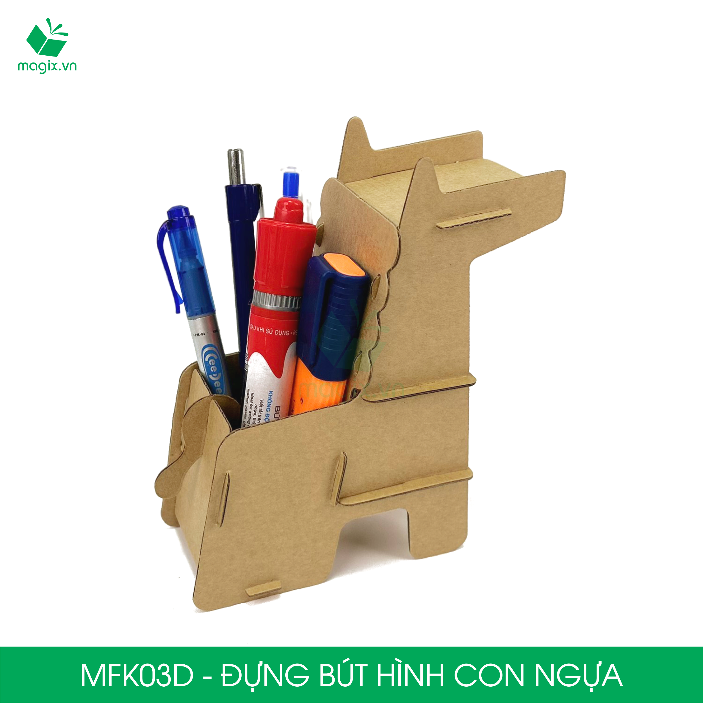 MFK03D - Đựng bút lắp ráp hình con ngựa, đồ đựng bút hình thú bằng giấy carton siêu cứng