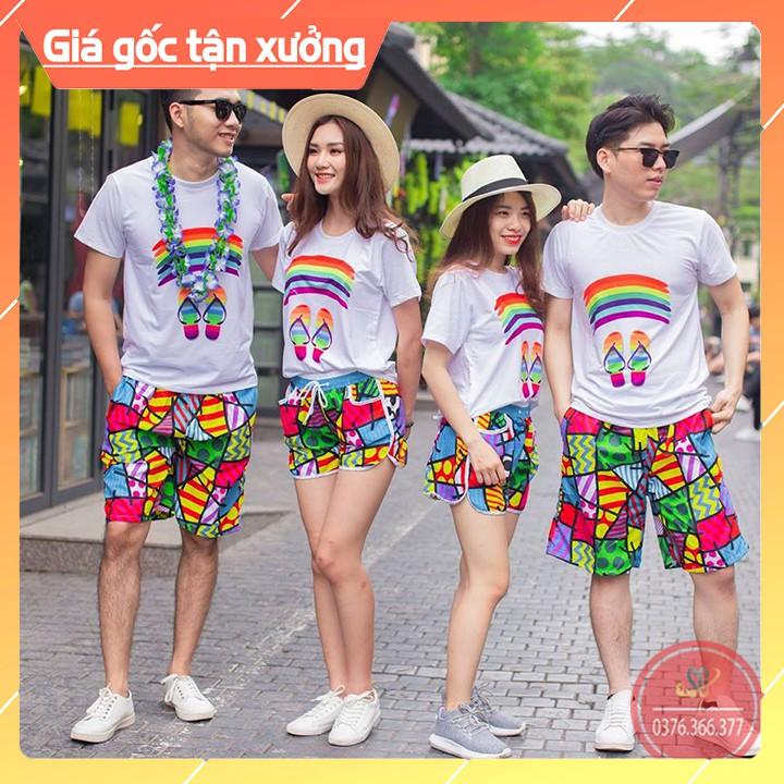 Đồ đi biển nam nữ set nguyên bộ gồm áo thun và quần short có thể mặc gia đình hội nhóm hay cặp đôi DDB46 | DONGPHUCSG