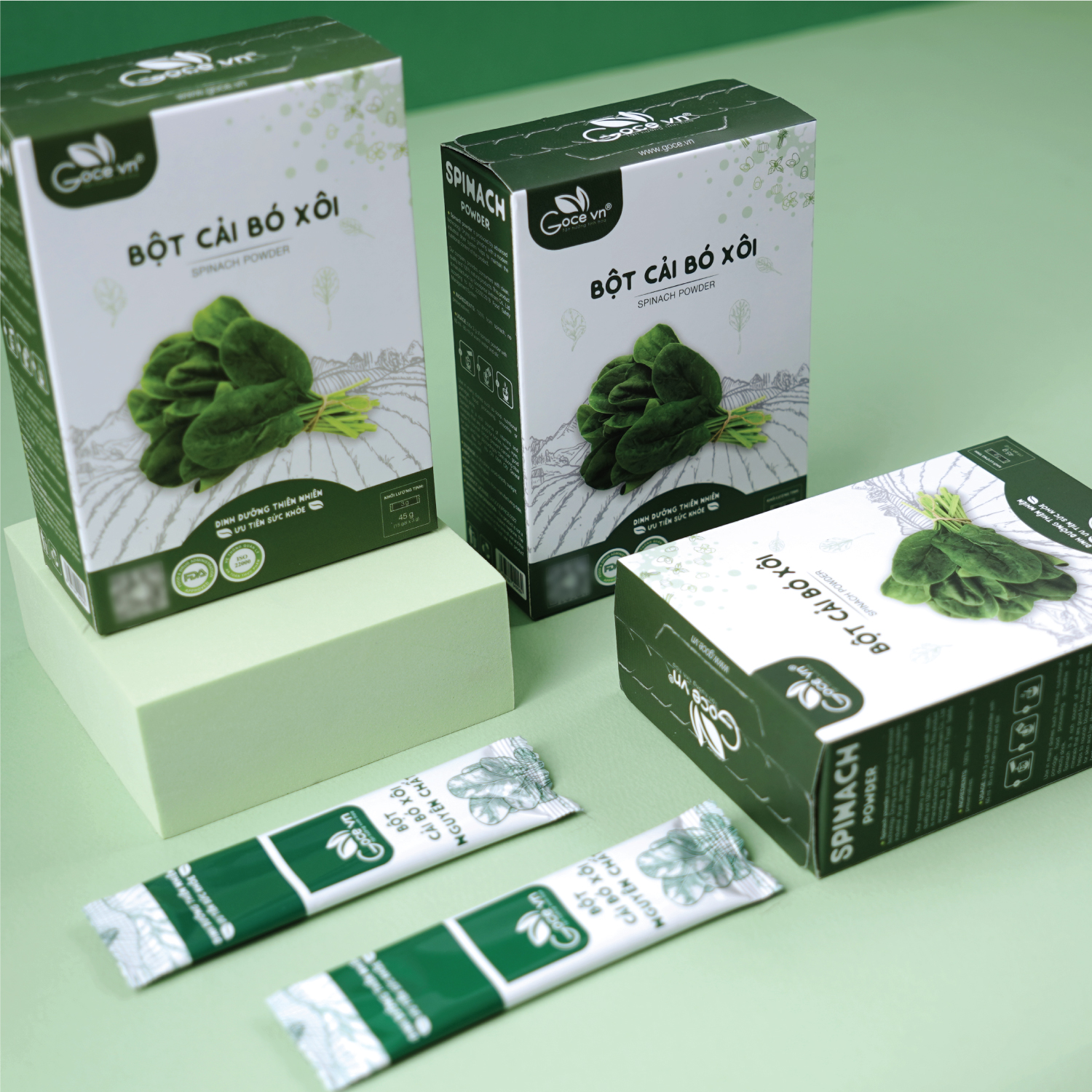 Bột cải bó xôi nguyên chất Goce (Rau Bina) - 45g (15 gói x 3g) ST