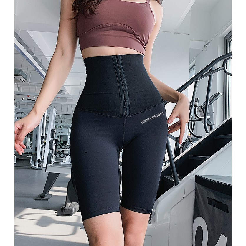 Quần tập gym yoga nữ gen bụng Latex chất thun lạnh GYMI QL10 dáng quần ngố lửng đàn hồi cạp cao 20cm mặc mát lạnh nâng mông tạo eo thon