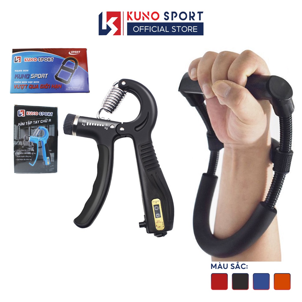 Combo dụng cụ tập cơ tay KUNO SPORT, kìm bóp tay chữ R có đếm số và dụng cụ tập tay chữ U