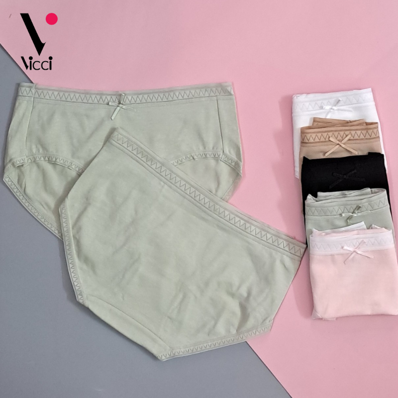 Quần lót nữ cotton Nhật viền ren cạp vừa kháng khuẩn Vicci QV.208 ôm sát vòng 3, mềm mại, thoáng mát