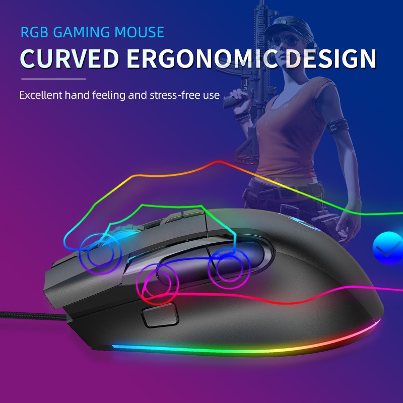 Chuột LED RGB 7200 DPI Gaming Mouse macro HXSJ A905 - hàng nhập khẩu