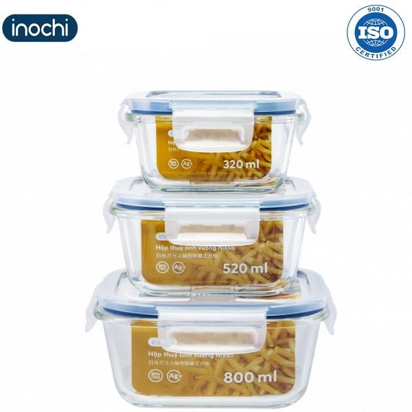 Hộp Thuỷ Tinh Đựng Thực Phẩm Nikko INOCHI Đựng Đồ Ăn Thức Ăn Bảo Quản Thực Phẩm trữ đông tủ lạnh