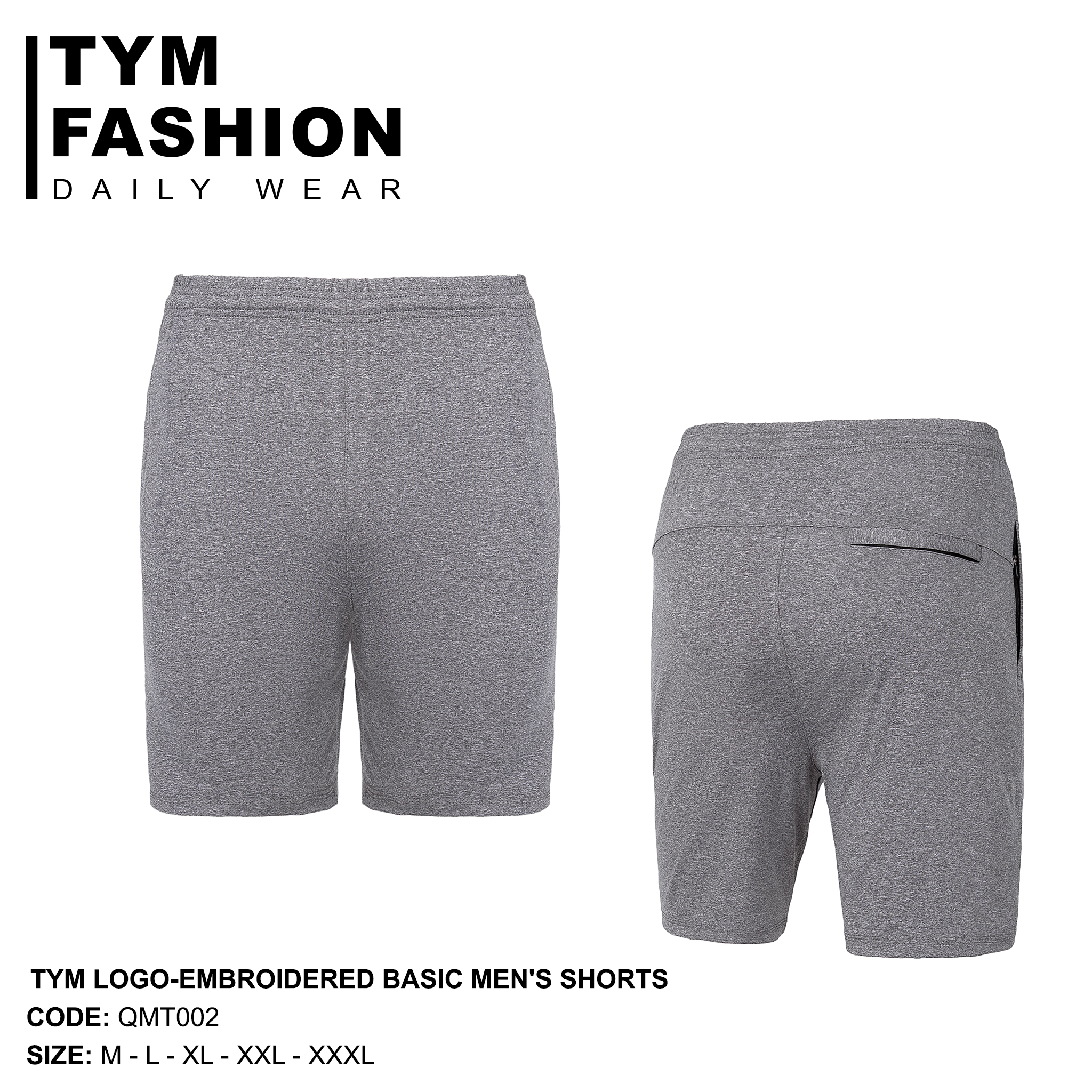 Quần đùi thể thao Nam TYM Basic - Vải Poly mềm mại thoáng mát - logo thêu QMT002 -  TYM FASHION