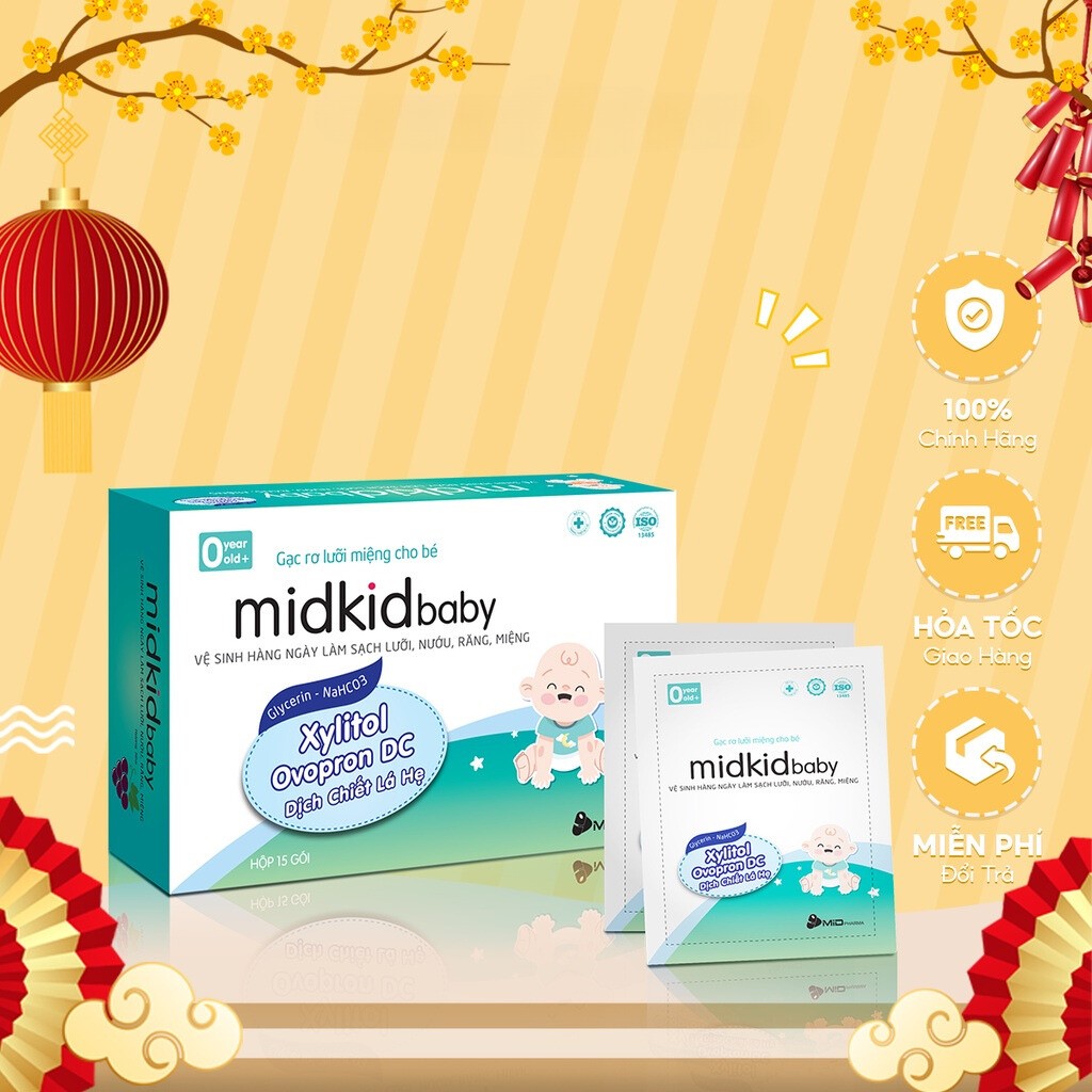 Gạc rơ lưỡi Midkid Baby cho bé sơ sinh giúp làm sạch lưỡi, răng nướu và khoang miệng, an toàn, đạt tiêu chuẩn ISO 5 sao