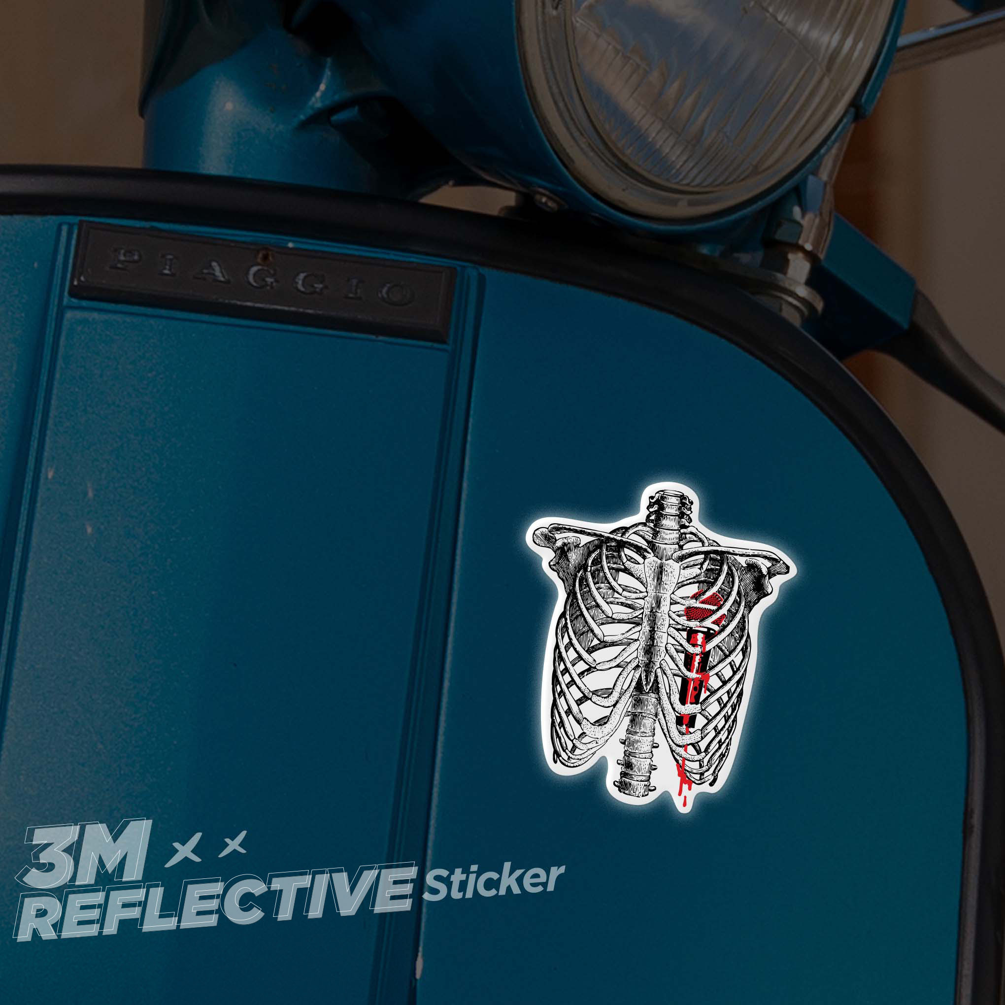 SKELETON MICROPHONE HEART 3M - Reflective Sticker Die-cut Hình dán phản quang STICKER FACTORY