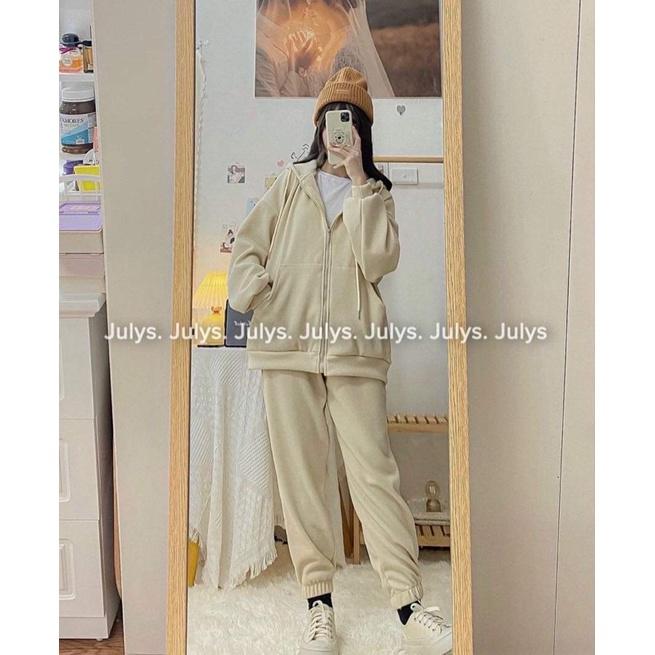 Bộ nỉ cổ khoá Cotton trơn H2B