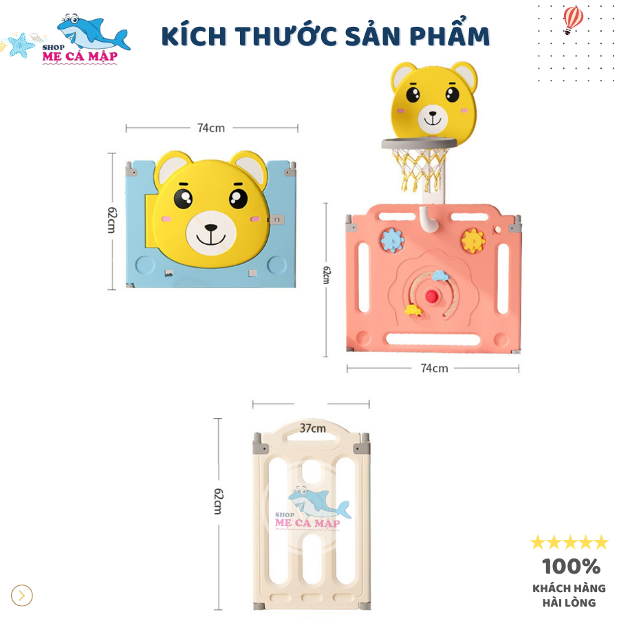 Quây Gấp Gọn Pakey Gấu NC01 Dày Dặn TẶNG BÓNG+THẢM+SET BÓNG RỔ+NÉM VÒNG, Quây Cho Bé Màu Sắc Sang Trọng