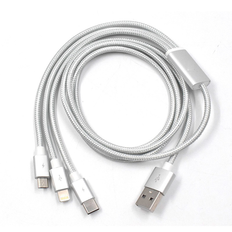 Cáp sạc cáp dữ liệu USB 3in1 với đầu nối cổng USB, Type-C, Lightning - Hàng Chính Hãng