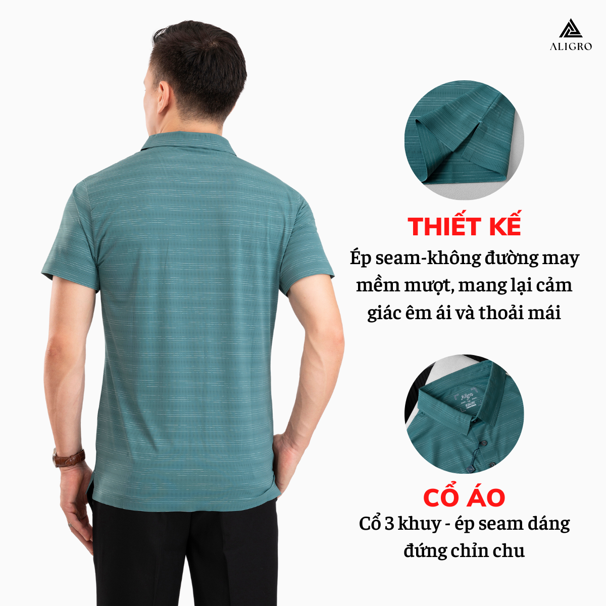 Áo polo golf nam ngắn tay ALIGRO chất vải coolmax kẻ ngang màu xanh rêu năng động ALGPLO118