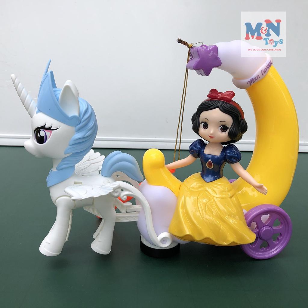 Đèn lồng Elsa, Sofia, Bạch Tuyết ngồi xe ngựa Pony chạy pin có nhạc có đèn cho bé chơi Trung Thu có tay cầm