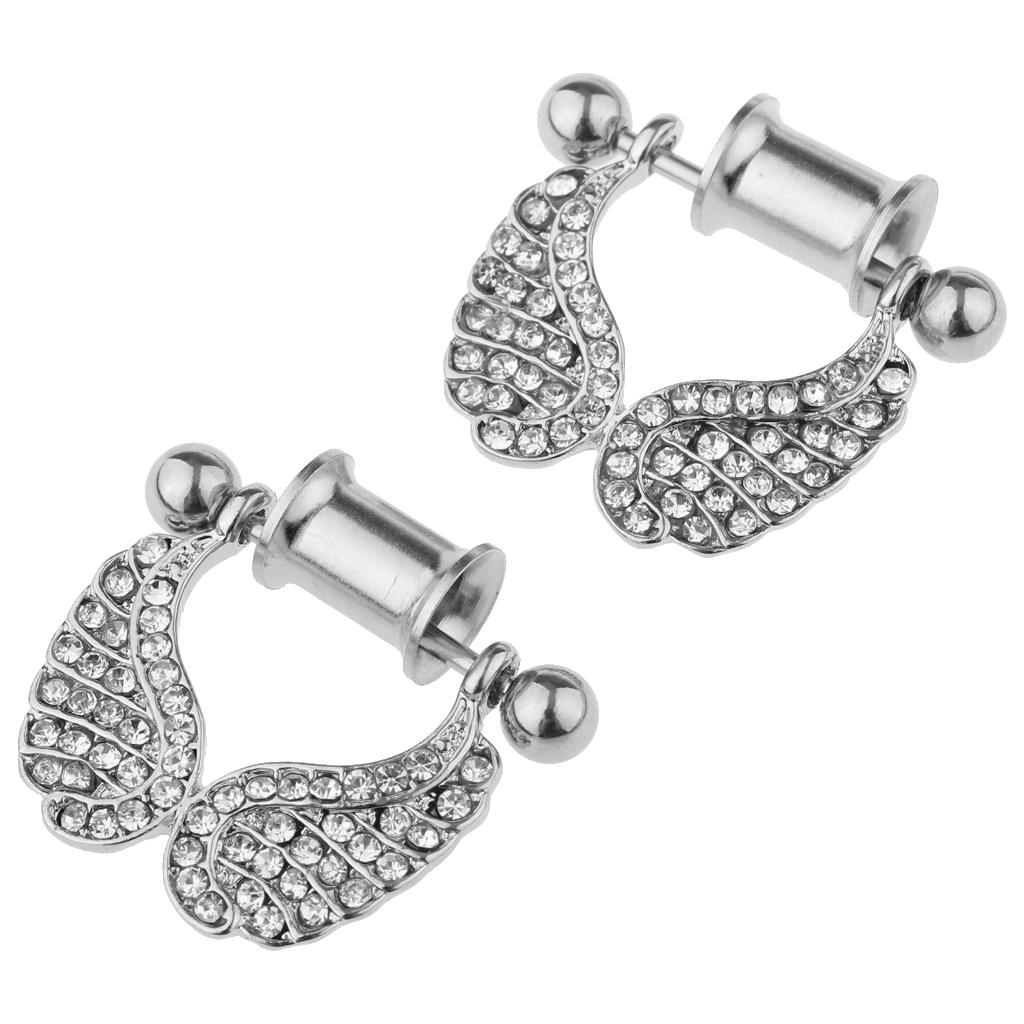 2 Pieces Stainless Steel Angel Wings Ear Plugs Tunnel Expander Gauges Bar