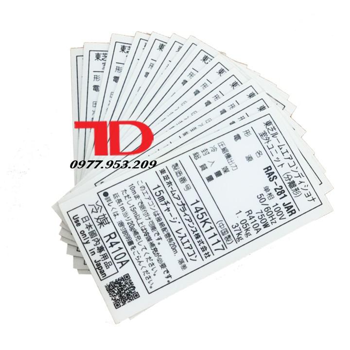 Combo 10 Tem thông số dành cho Máy Lạnh TOSHIBA nội địa 281JAR