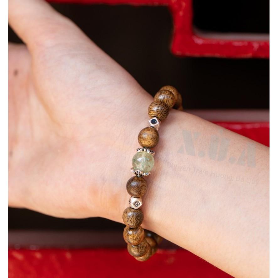 Vòng Tay Trầm Tốc Đính Charm Trắng, Loại 6mm, Cầu Bình An || May Mắn