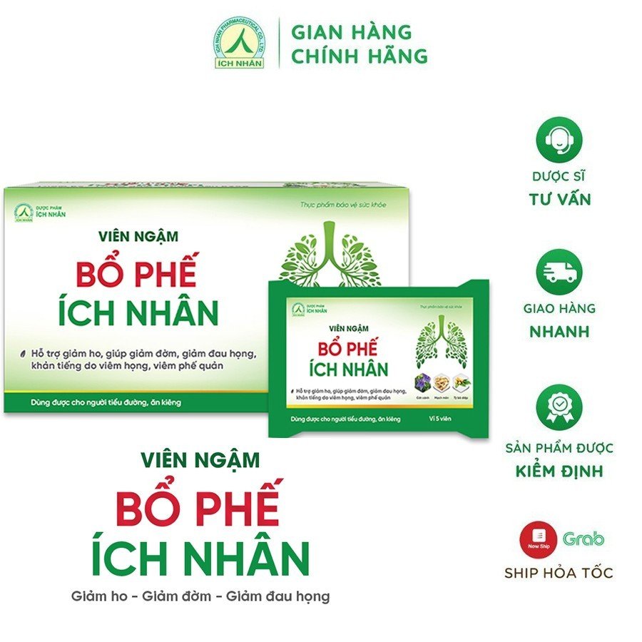 Viên Ngậm Bổ Phế Ích Nhân giảm ho, giảm đau họng, giảm khản tiếng được chiết xuất thảo dược (Hộp 100 viên)