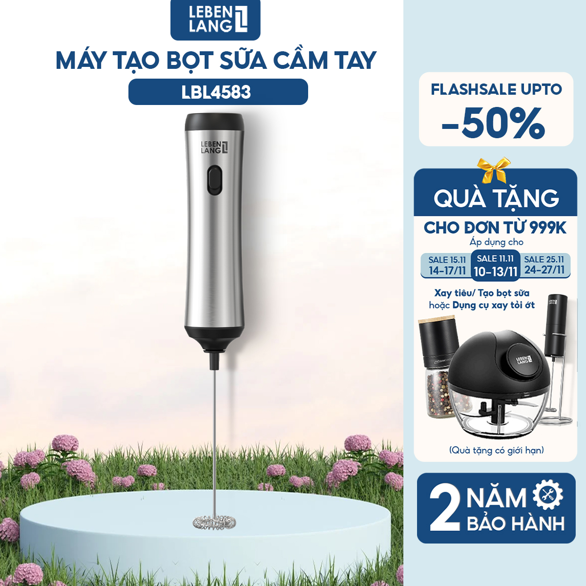 Máy đánh bọt cafe cầm tay Lebenlang LBL4583, sạc điện nhỏ gọn tiện lợi, công suất 10W,bảo hành 2 năm - hàng chính hãng
