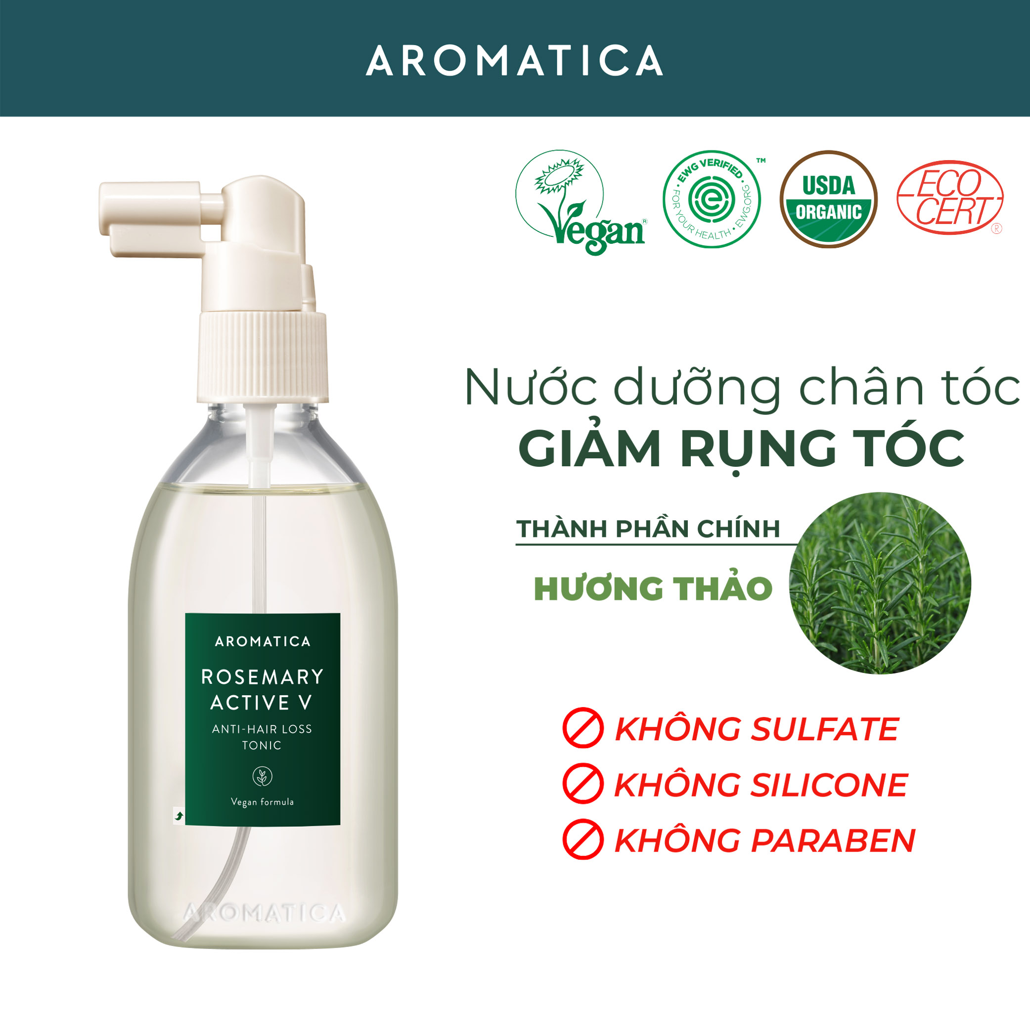 Hình ảnh Nước Dưỡng Tóc Giảm Rụng Tóc Aromatica Rosemary Active V Anti-Hair Loss Tonic 100ml
